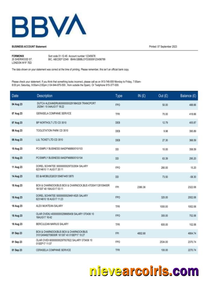 BBVA Bank organization statement